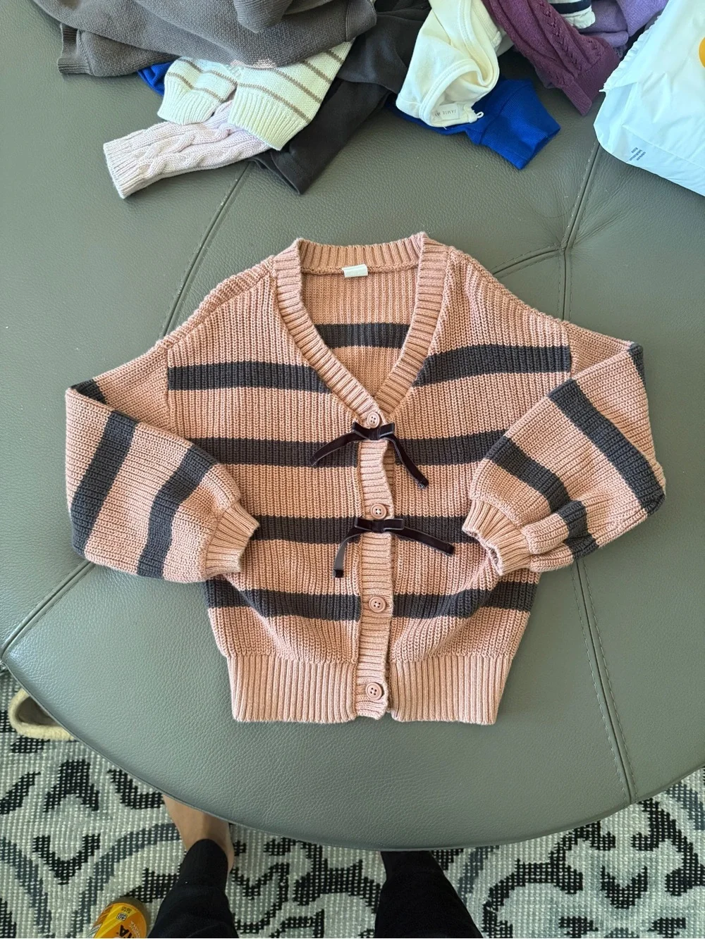 5T Carters Striped Knit Cardigan Bow Details - Brown & Black